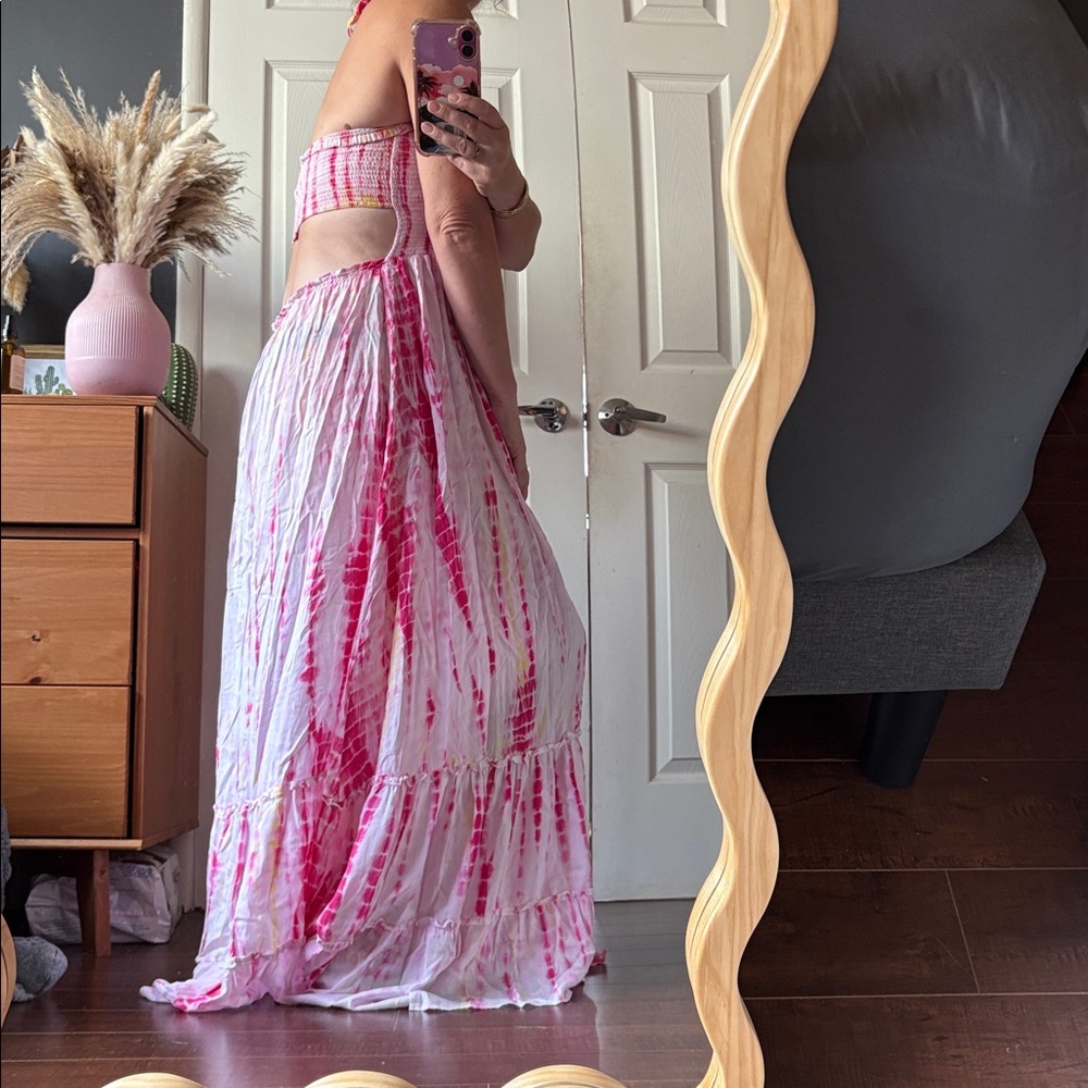 ASA KAFTANS Venice Abbott Kinney Pink Tie-Dye Halter Maxi Dress - Picture 3 of 13